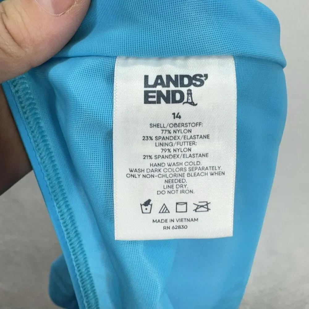 Lands End High Waisted Bikini Swim Bottoms Size 16 Turquoise Blue Beach NEW